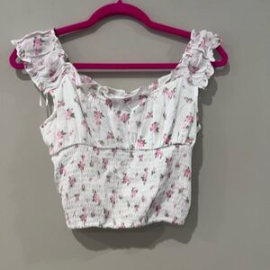Love Tree Floral Ruffle Blouse - White and Pink